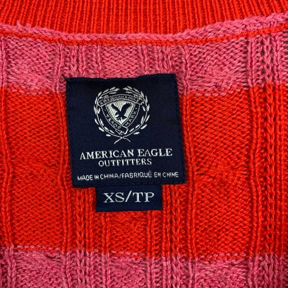 American Eagle Outfitters Pink and Orange Color Block V Neck Sweater I Women's X - Picture 5 of 7